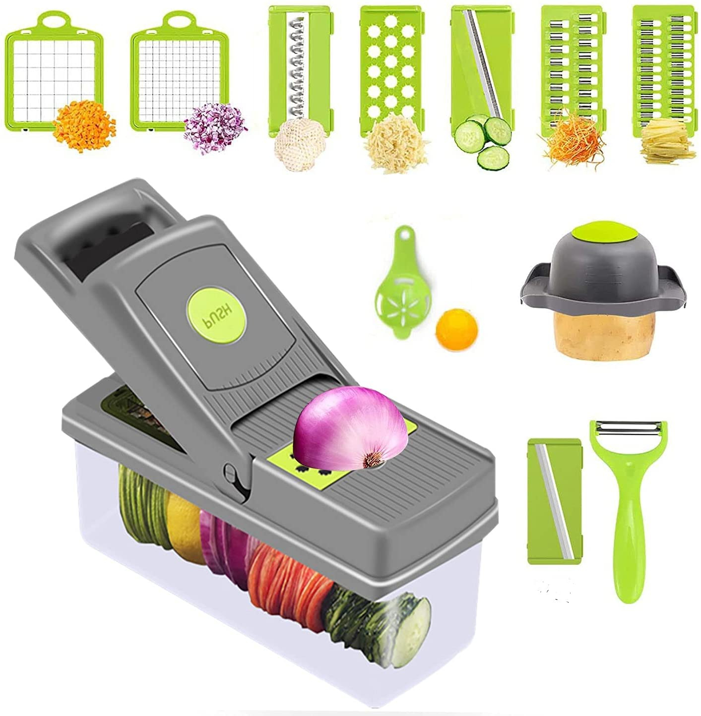 16-in-1 Multifunctional Vegetable Chopper & Slicer with Colander Basket & Storage Container
