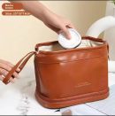 Vegan Leather Travel Toiletry Bag with Dual Compartments